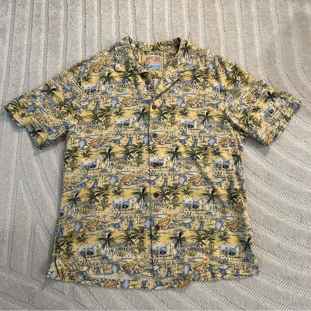 It’s Five O’clock Somewhere 100% Silk Tropical Beach Hawaiian Button Shirt - L - Picture 2 of 9